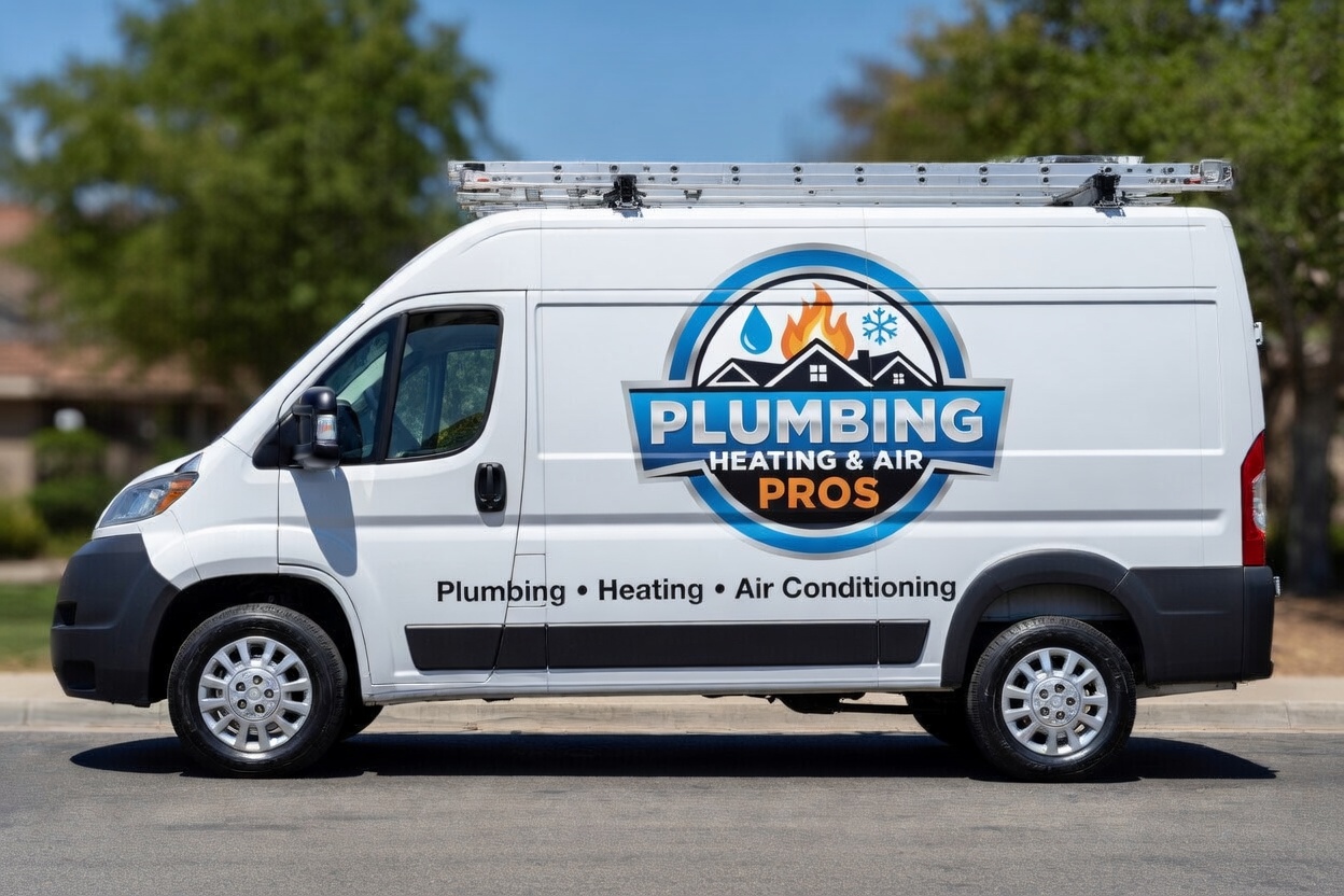 Local plumbing heating and air service van serving Pomona